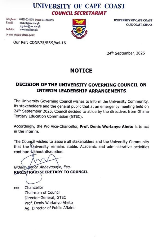 University officials have assured staff, students, and stakeholders that the change in leadership will not disrupt the institution’s academic calenda