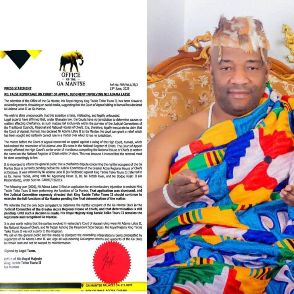 Office of Ga Mantse Denies Court Ruling Favoured Nii Adama Latse II