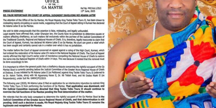 Office of Ga Mantse Denies Court Ruling Favoured Nii Adama Latse II