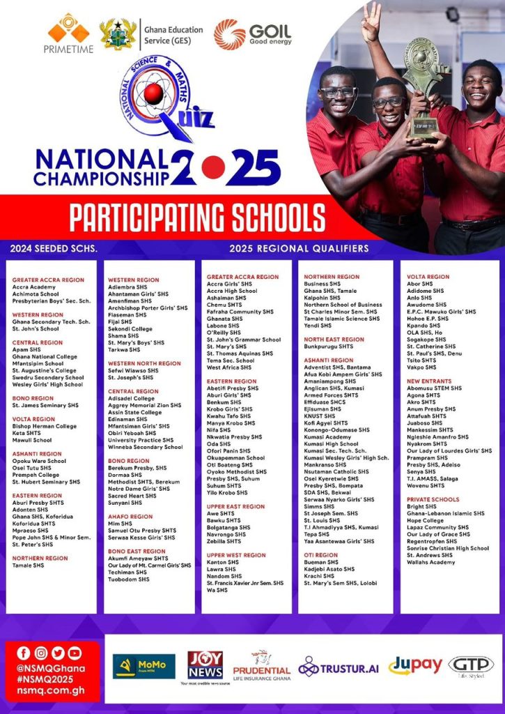Full List Confirmed: 174 Schools to Clash at NSMQ 2025 National Championship