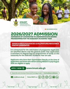 KNUST 2026/2027 Undergraduate Admissions Forms Out – How to Apply, Fees, Deadlines & Streams