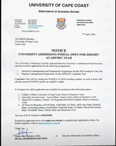 UCC Opens Admissions Portal for 2026/2027 Academic Year