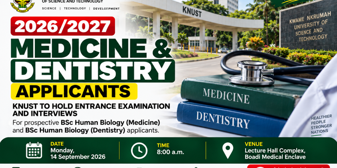 KNUST Sets Entrance Examination and Interviews for 2026/2027 Medicine & Dentistry Applicants