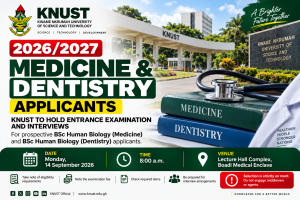 KNUST Sets Entrance Examination and Interviews for 2026/2027 Medicine & Dentistry Applicants