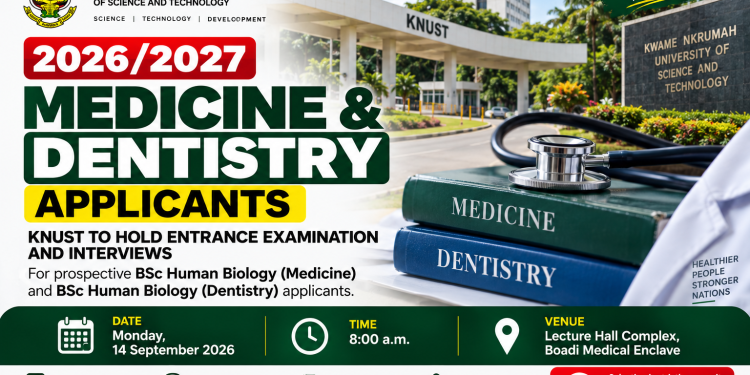 KNUST Sets Entrance Examination and Interviews for 2026/2027 Medicine & Dentistry Applicants