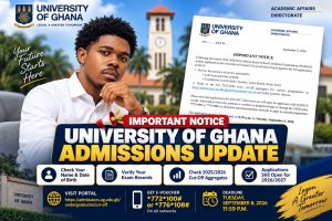 The University of Ghana (UG) has issued an important notice to applicants following the release of the 2026 West African Senior School Certificate Examination (WASSCE) results