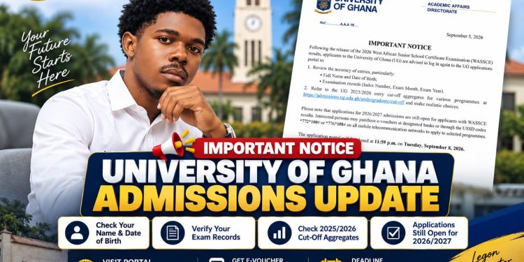 The University of Ghana (UG) has issued an important notice to applicants following the release of the 2026 West African Senior School Certificate Examination (WASSCE) results